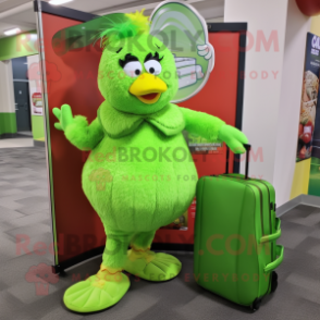 Lime Green Chicken Parmesan mascot costume character dressed with a Blouse and Handbags