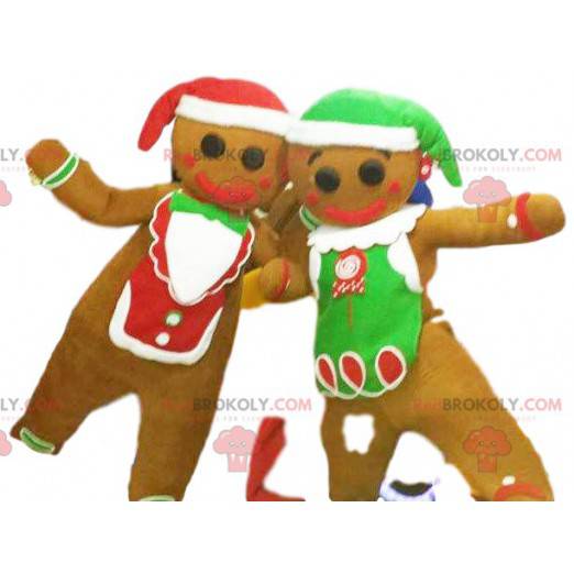 Lebkuchenmann-Maskottchen-Duo mit ihrer Mütze - Redbrokoly.com