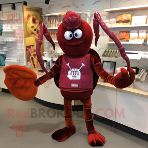 Maroon Lobster Bisque mascot costume character dressed with a Shorts and Keychains