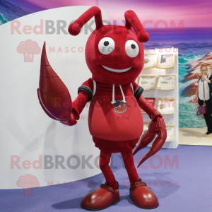 Maroon Lobster Bisque mascot costume character dressed with a Shorts and Keychains