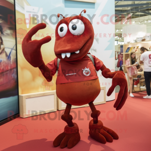 Maroon Lobster Bisque mascot costume character dressed with a Shorts and Keychains