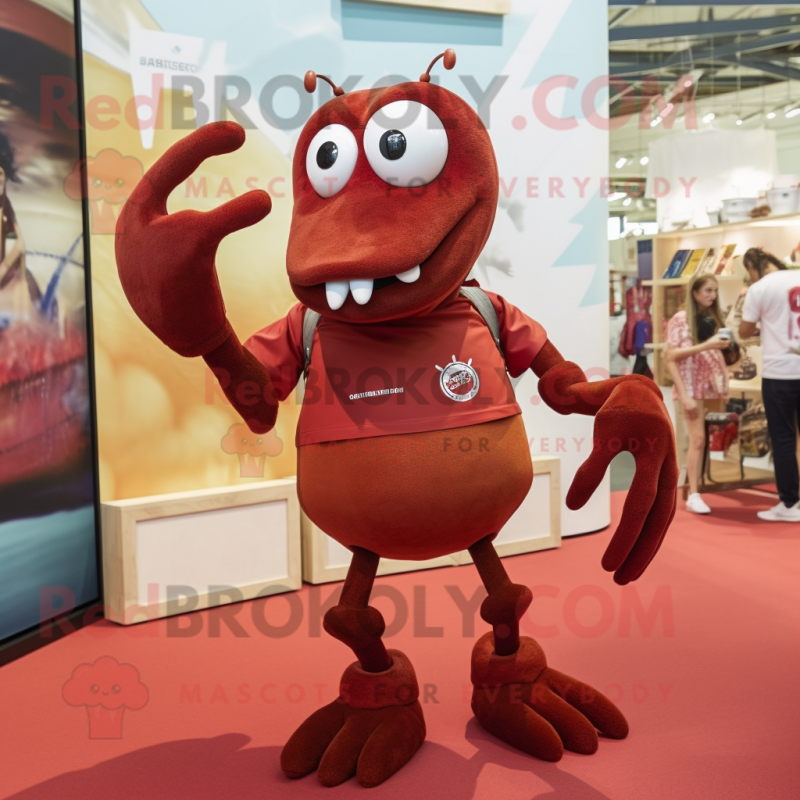 Maroon Lobster Bisque mascot costume character dressed with a Shorts and Keychains Maroon Lobster Bisque mascot costume character dressed with a Shorts and Keychains