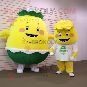 Lemon Yellow Corned Beef And Cabbage mascot costume character dressed with a Poplin Shirt and Keychains