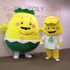 Lemon Yellow Corned Beef And Cabbage mascot costume character dressed with a Poplin Shirt and Keychains