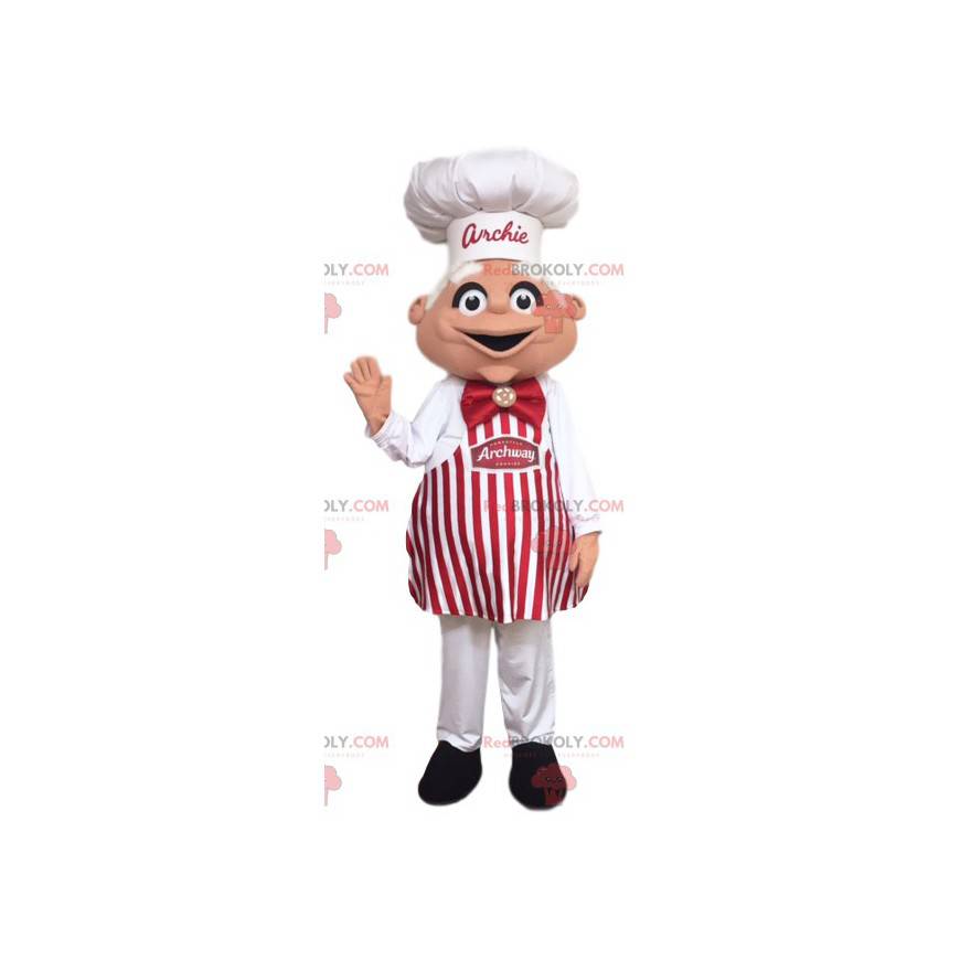 Mascotte de cuisinier avec sa toque blanche et son nœud rouge -