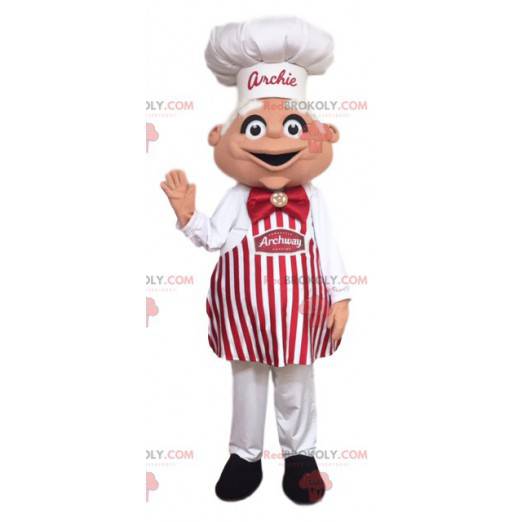 Cozinheiro mascote com seu boné branco e laço vermelho -