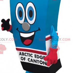 Mascot brick of orange juice colored blue and red -