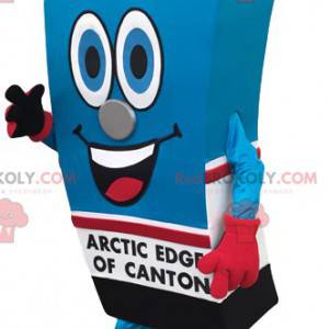 Mascot ladrillo de jugo de naranja de color azul y rojo -