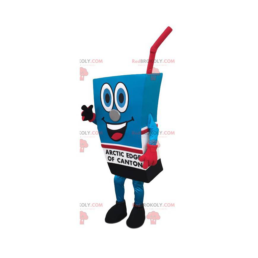 Mascot ladrillo de jugo de naranja de color azul y rojo -