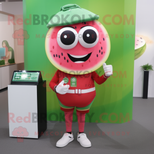 nan Watermelon mascot costume character dressed with a Blouse and Smartwatches