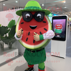 nan Watermelon mascot costume character dressed with a Blouse and Smartwatches