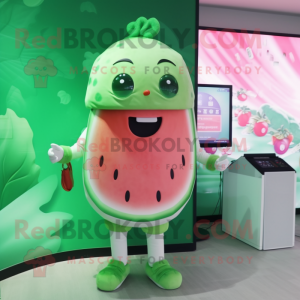 nan Watermelon mascot costume character dressed with a Blouse and Smartwatches