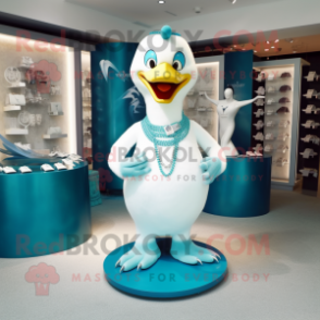 Cyan Swans mascot costume character dressed with a Trousers and Necklaces