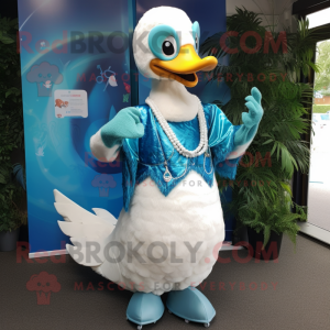 Cyan Swans mascot costume character dressed with a Trousers and Necklaces