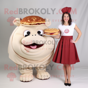 Cream Pulled Pork Sandwich mascot costume character dressed with a A-Line Skirt and Coin purses