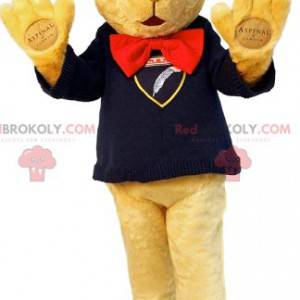 Teddy Bear mascot with his beautiful navy sweater -