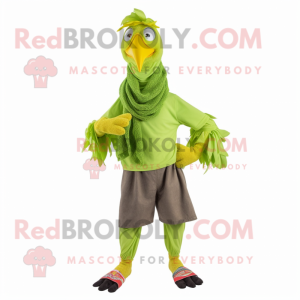 Lime Green Rooster mascot costume character dressed with a Trousers and Scarves