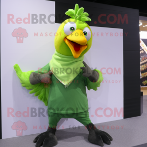 Lime Green Rooster mascot costume character dressed with a Trousers and Scarves