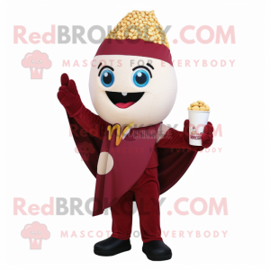 Maroon Pop Corn mascot costume character dressed with a Trousers and Shawls