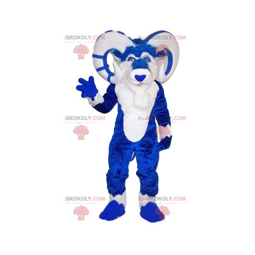 Maestosa mascotte di ariete blu e bianco - Redbrokoly.com