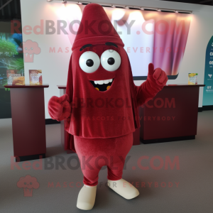Maroon Pop Corn mascot costume character dressed with a Trousers and Shawls