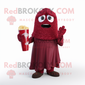 Maroon Pop Corn mascot costume character dressed with a Trousers and Shawls