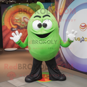 Olive Shakshuka mascot costume character dressed with a Circle Skirt and Cufflinks