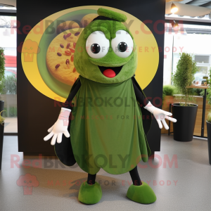 Olive Shakshuka mascot costume character dressed with a Circle Skirt and Cufflinks