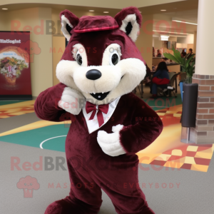 Maroon Skunk mascot costume character dressed with a Corduroy Pants and Bow ties