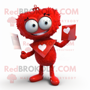 Red Love Letter mascot costume character dressed with a Long Sleeve Tee and Hair clips