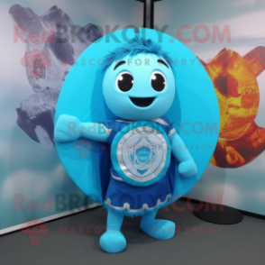 Sky Blue Celtic Shield mascot costume character dressed with a Bikini and Scarf clips