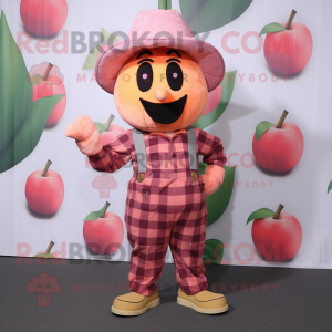 Peach Cherry mascot costume character dressed with a Flannel Shirt and Hats