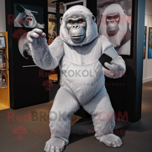 Silver Gorilla mascot costume character dressed with a Trousers and Beanies