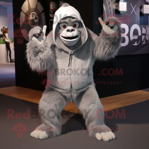 Silver Gorilla mascot costume character dressed with a Trousers and Beanies