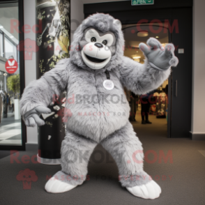 Silver Gorilla mascot costume character dressed with a Trousers and Beanies