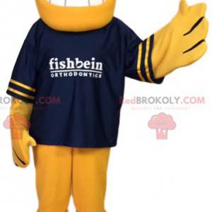 Mascot pez amarillo con su camiseta azul marino - Redbrokoly.com
