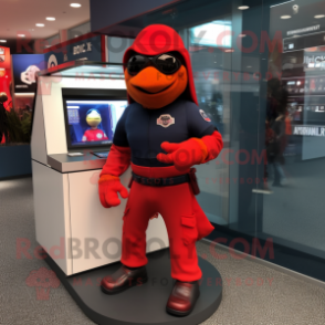 Red Navy Seal mascot costume character dressed with a Turtleneck and Keychains