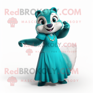 Teal Ferret mascot costume character dressed with a A-Line Dress and Gloves
