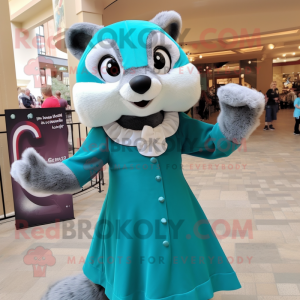 Teal Ferret mascot costume character dressed with a A-Line Dress and Gloves