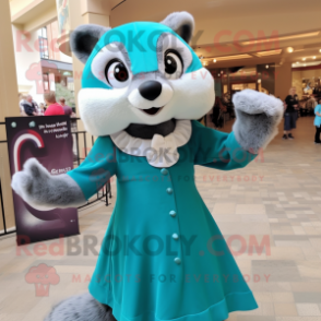 Teal Ferret mascot costume character dressed with a A-Line Dress and Gloves