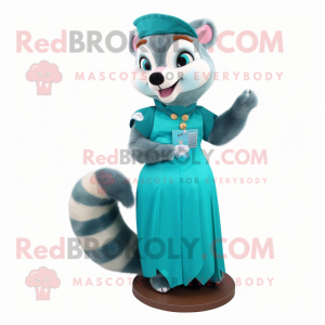 Teal Ferret mascot costume character dressed with a A-Line Dress and Gloves