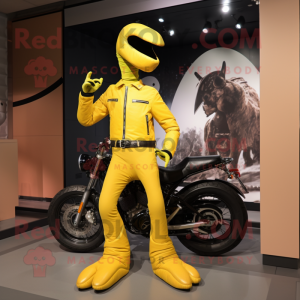 Yellow Brachiosaurus mascot costume character dressed with a Moto Jacket and Cummerbunds