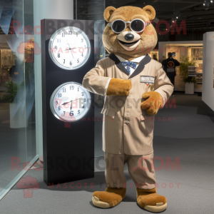 Tan Hourglass mascot costume character dressed with a Suit and Bracelet watches