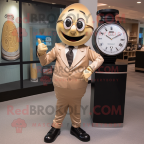 Tan Hourglass mascot costume character dressed with a Suit and Bracelet watches