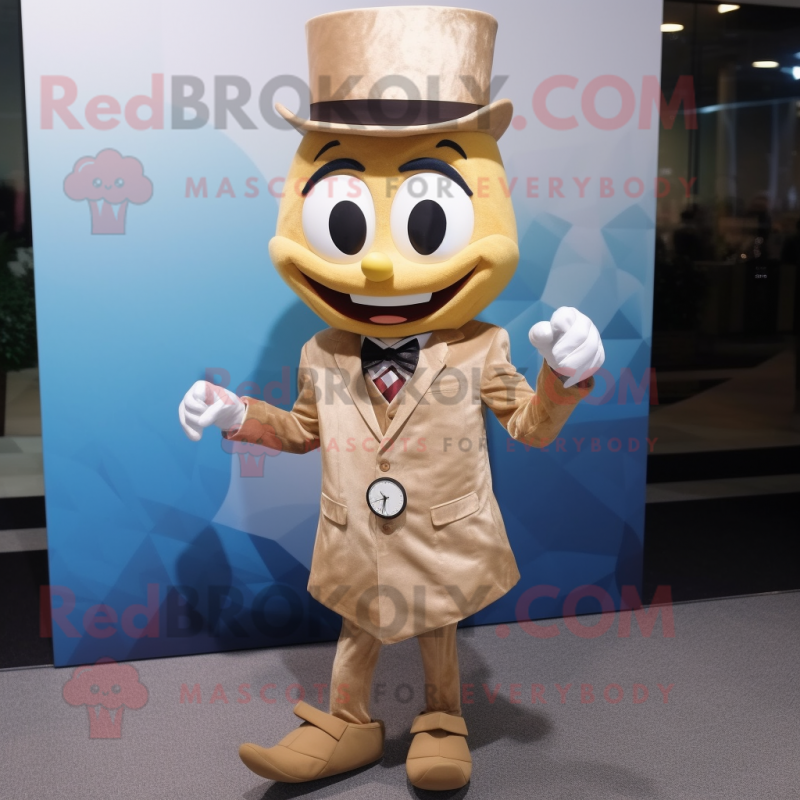 Tan Hourglass mascot costume character dressed with a Suit and Bracelet watches