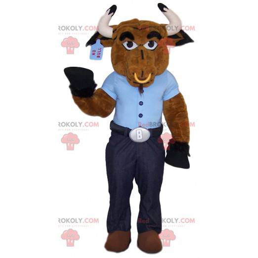 Brun oksemaskot med sin blå t-shirt og sin ring - Redbrokoly.com