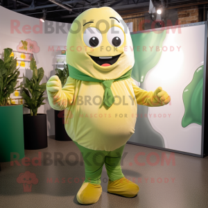 Gold Green Bean mascot costume character dressed with a Button-Up Shirt and Wraps