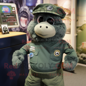 Olive Navy Seal mascot costume character dressed with a Henley Tee and Hairpins