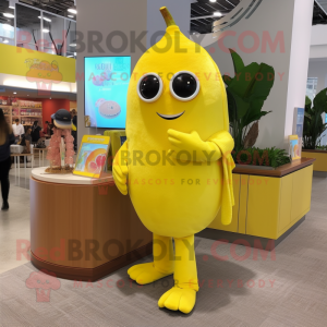 Lemon Yellow Raspberry mascot costume character dressed with a Cover-up and Ties