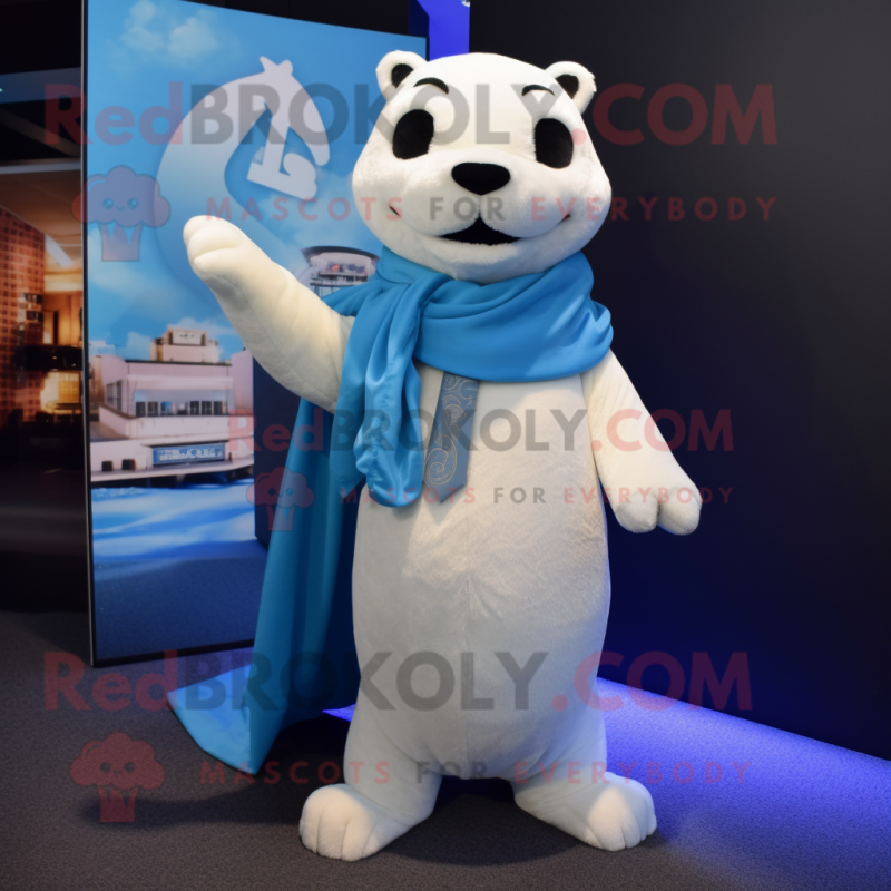 Sky Blue Ermine mascot costume character dressed with a Suit Jacket and Shawls Sky Blue Ermine mascot costume character dressed with a Suit Jacket and Shawls